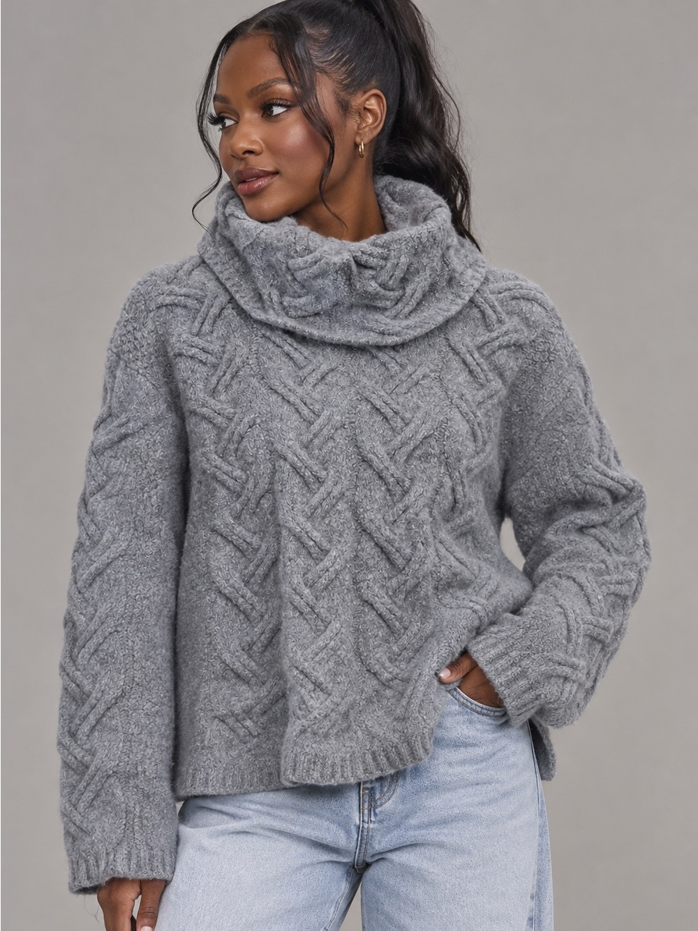 ARAN Woolen Mills Cable Knit Sweater Merino Wool Gray Sz M